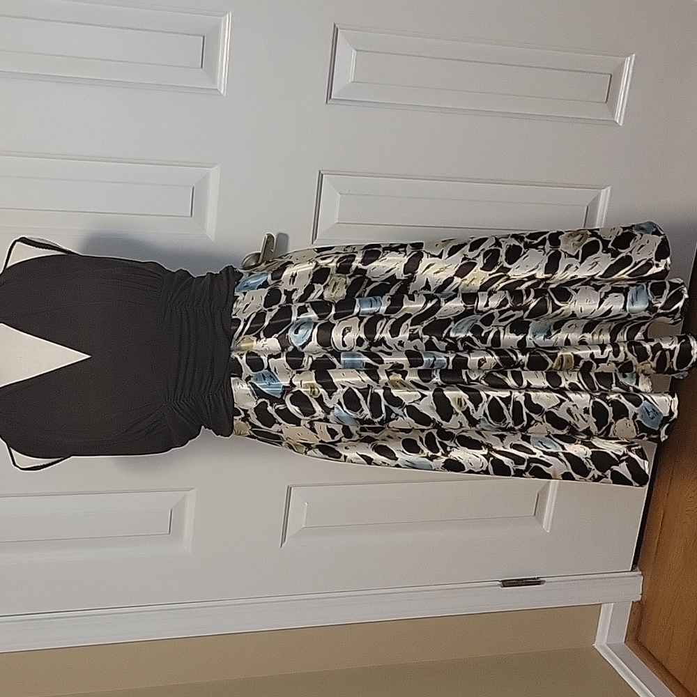 Connected Apparel Brown Floral Halter Maxi Dress Empire Waist Size 12